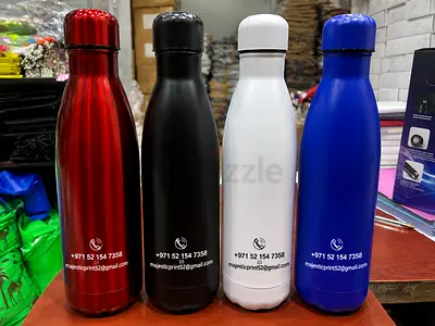 Set of 4 Stainless Insulated Water Bottles (Red, Black, White, Blue)
