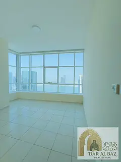 One-bedroom apartment for annual rent in Al Mamzar, Sharjah | Sea view | 2 bathrooms | Balcony | Fre