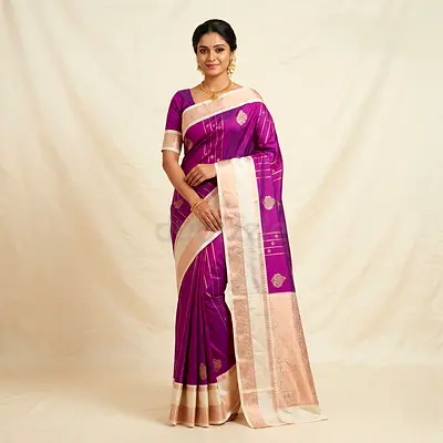 Purple Silk Saree with Gold Zari Border