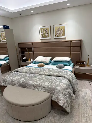 Luxury king bed set- dressing table-stool-mirror-chest drawer