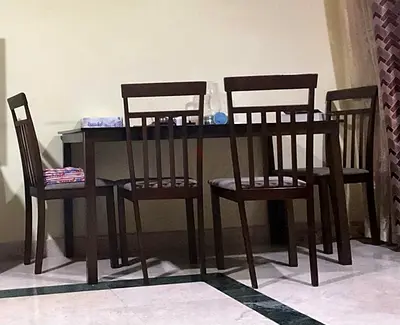 Solid Wood Dining Table with 3 Chairs - Dark Brown, Good Condition