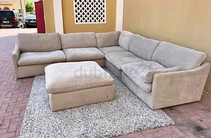 Modular pan Emirates Pianca corner feather filled sofa with footstool