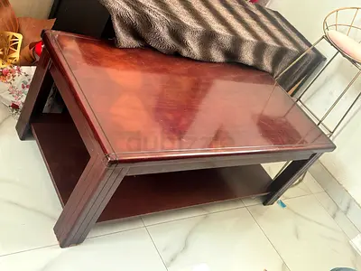 Solid Wood Coffee Table with Lower Shelf - Dark Brown