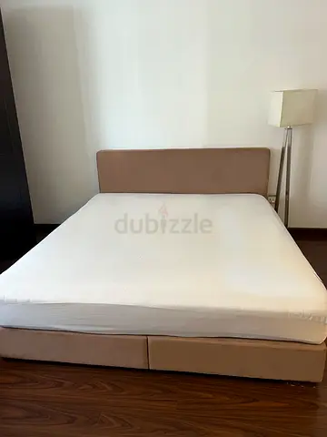 King size upholstered bed frame with headboard - beige