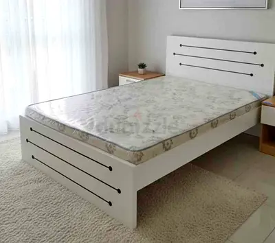 White Queen size bed frame with mattress - modern simple design