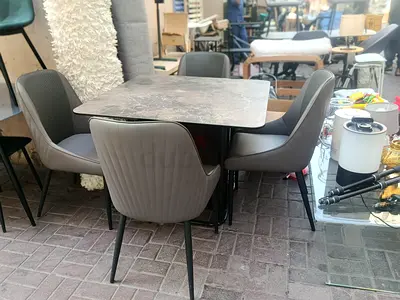 Modern 4-Seater Dining Table with Upholstered Chairs
