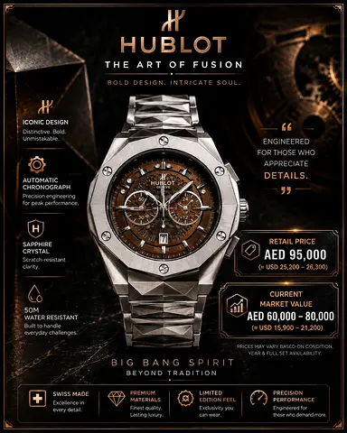 Hublot Mens stainless steel chronograph wristwatch with brown textured dial