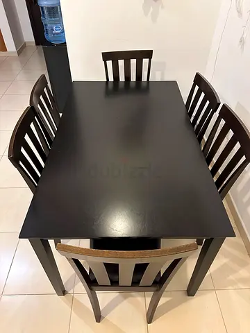 Solid Wood 6-Seater Dining Table with Chairs - Dark Brown