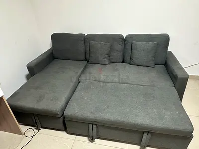 Grey L-shaped Sofa Bed with Chaise - Good Condition