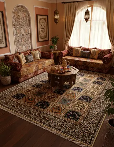 Traditional Middle Eastern Area Rug with Floral Panel Design handmade chobi four season carpet