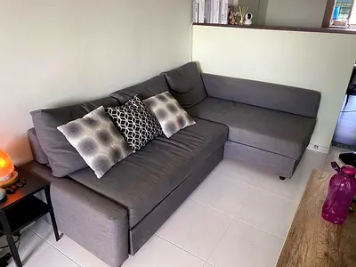 Grey L-shaped Fabric Sofa - Good Condition