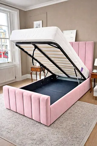 Pink Upholstered Ottoman Storage Bed