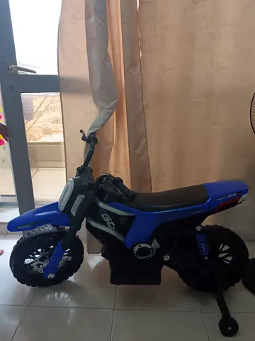 Kids Electric Dirt Bike - Blue, Battery Powered with Training Wheel