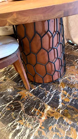Solid Wood Round Side Table with Decorative Metal Base