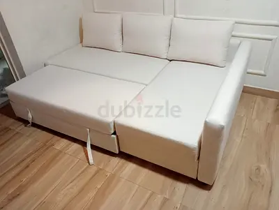 Modern White Pull-Out Sofa Bed with Three Back Cushions