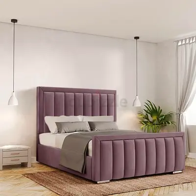 Modern Mauve Velvet Upholstered Bed Frame Headboard