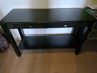 Black Console Table with Lower Shelf and Two Drawers