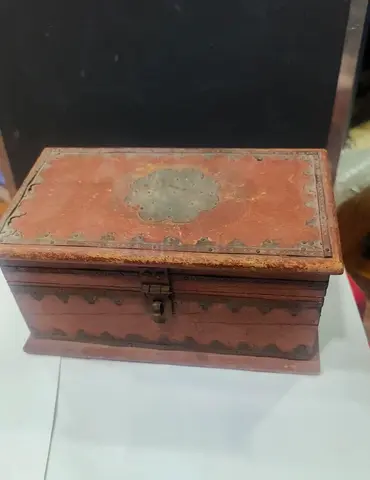 Wooden Decorative Jewelry Box with Metal Inlay- 12x9cm
