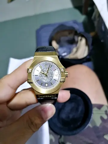 Maserati Gold-Tone Men's Wristwatch with Black Leather Strap