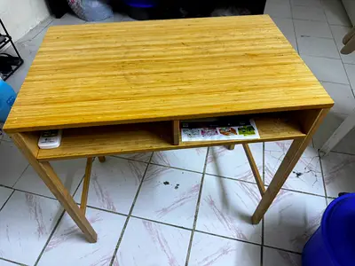 Ikea Compact wooden desk with shelf - light bamboo finish