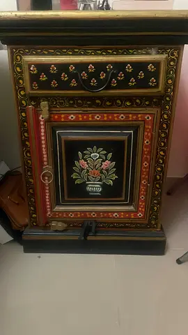 Hand Painted Wooden Nightstand with Floral Art