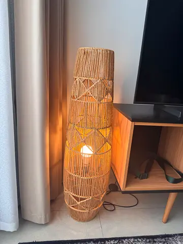 Tall Rattan Floor Lamp - Natural Woven Design