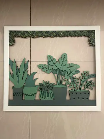 Framed Layered Wooden Wall Art - Potted Plants Design