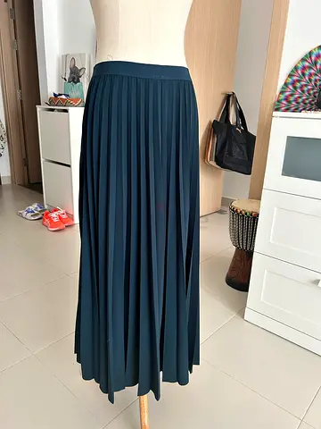 COS Navy Pleated Midaxi Skirt, Elastic Waist - Very Good Condition -M