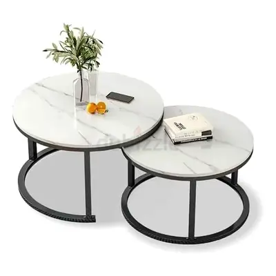 Set of 2 Round Nesting Coffee Tables with Marble Effect Tops