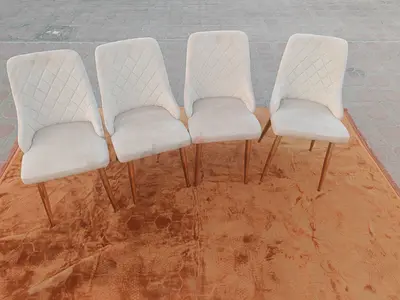 Set of 4 Cream Upholstered Dining Chairs with Gold Legs