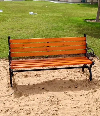 Wooden Slat Metal Frame Outdoor Garden Bench - Good Condition