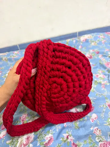 Handmade red crochet shoulder bag, small crossbody