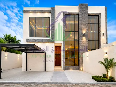 First Occupancy Four Bedroom Villa with Living Room for Annual Rent in Al Jazzat Sharjah Large Private Yard Covered Indoor and Outdoor Parking Balc