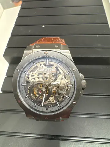 Kenneth Cole Men's Automatic Skeleton Watch with Brown Leather Strap