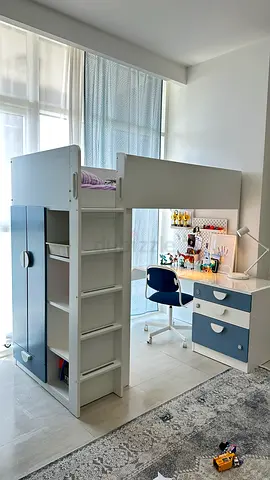 IKEA SMÅSTAD loft bed with desk and drawers, white, 90x200 cm