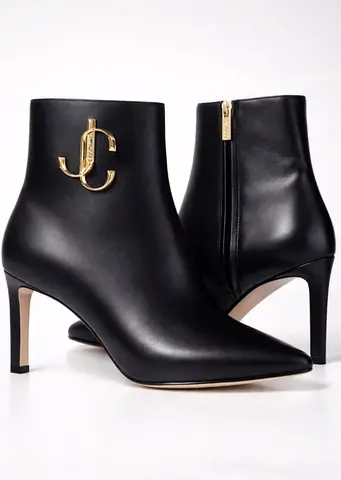 JIMMY CHOO MINORI JC Logo Heel Boots Shoes Leather Black #38 Women