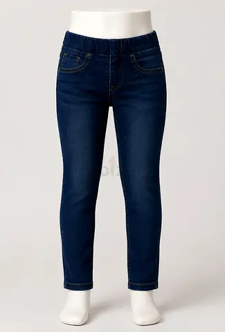 Dark blue kids' stretch denim jeggings, elastic waist
