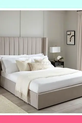 Modern Grey Upholstered Bed Frame with Headboard - Queen