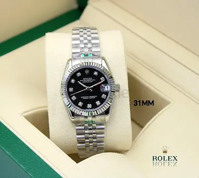 Rolex Datejust 31mm Ladies Stainless Steel Jubilee Bracelet - Black Diamond Dial