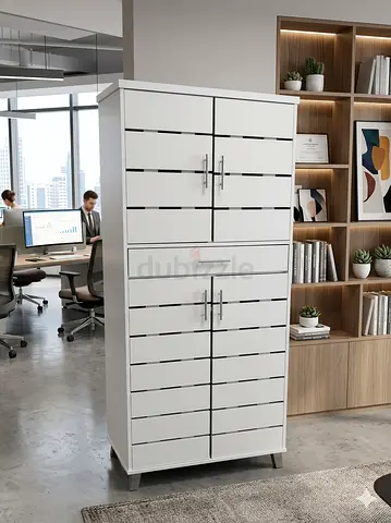 White Modern Shoe Storage Cabinet / Wardrobe with Slatted Doors