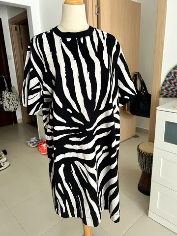 NEXT Zebra print short sleeve casual dress - black & white, size L