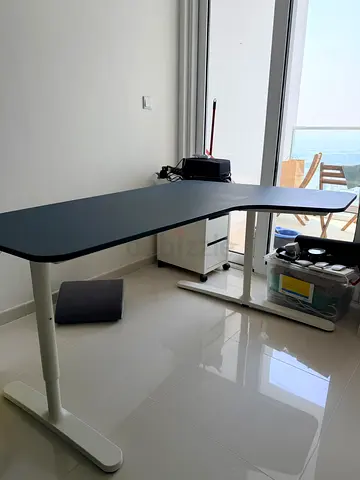 L Shape table. 60*160cm - 110*160cm Dark blue Top and White Frame perfect for work and profession