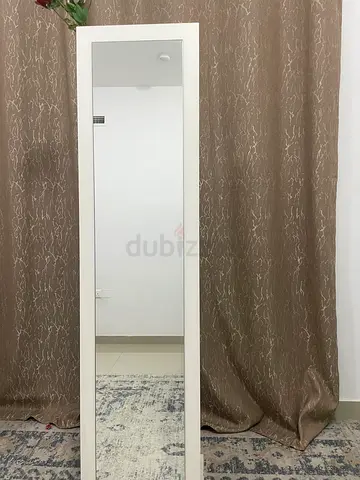 Full-length white framed standing mirror - good condition