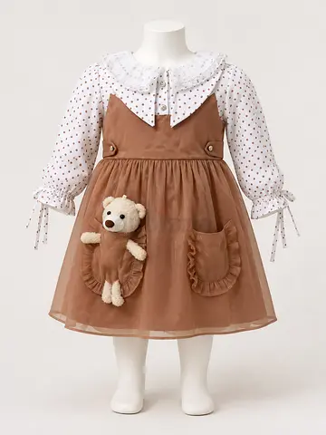 Toddler Girl Brown Tulle Dress with Teddy Pocket - Like New