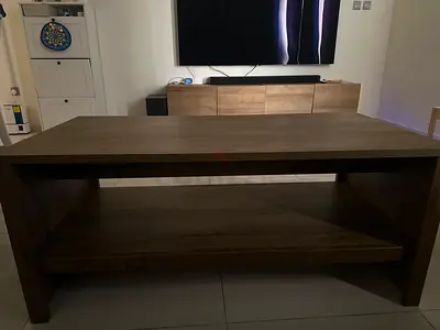 Solid Wood Coffee Table with Lower Shelf - Dark Oak Finish