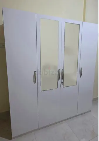 White 4-Door Wardrobe with Mirrors - Good Condition