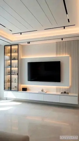 Modern built-in entertainment center with display cabinet and TV unit