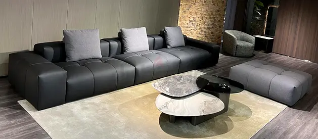 Modern leather Black Sofa, (free) ottoman