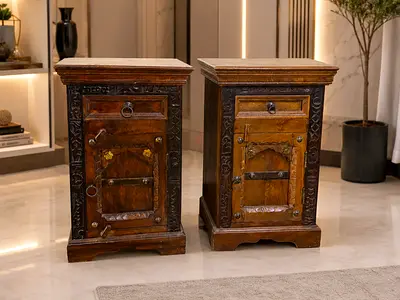 Pair of Vintage Solid Wood Bedside Cabinets / Nightstands