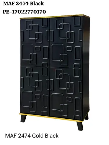 Black & Gold Geometric Tall Cabinet / Wardrobe -